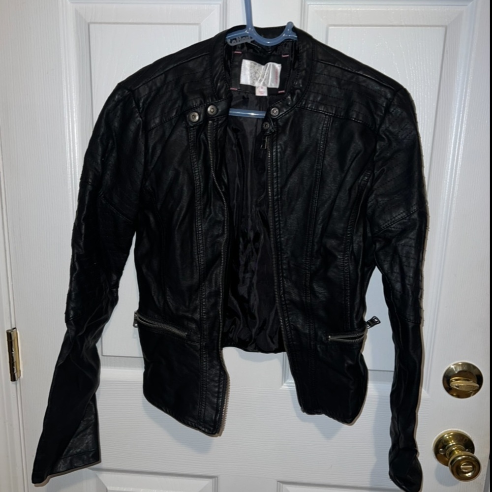 Xhilaration Black Leather Jacket with Zipper Details (motorcycle jacket)
